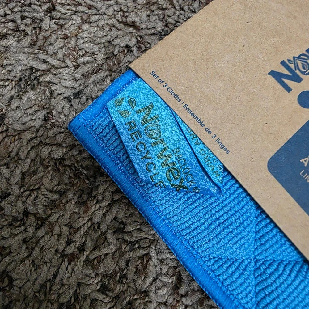 Norwex EnviroScrub 3pc Set Turquoise Blue Dual Sided Recycled Microfiber BacLock
